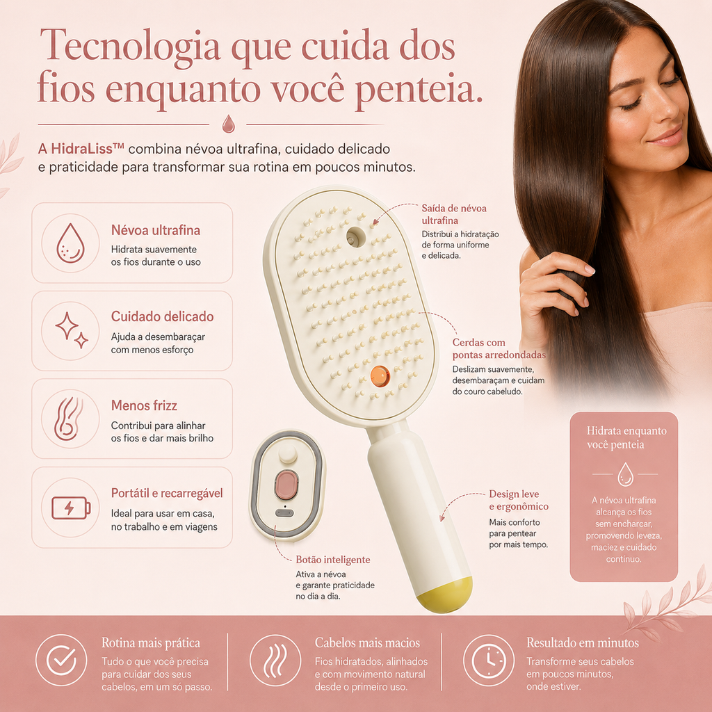 HidraLiss Escova Hidratante Portátil + Frete Grátis